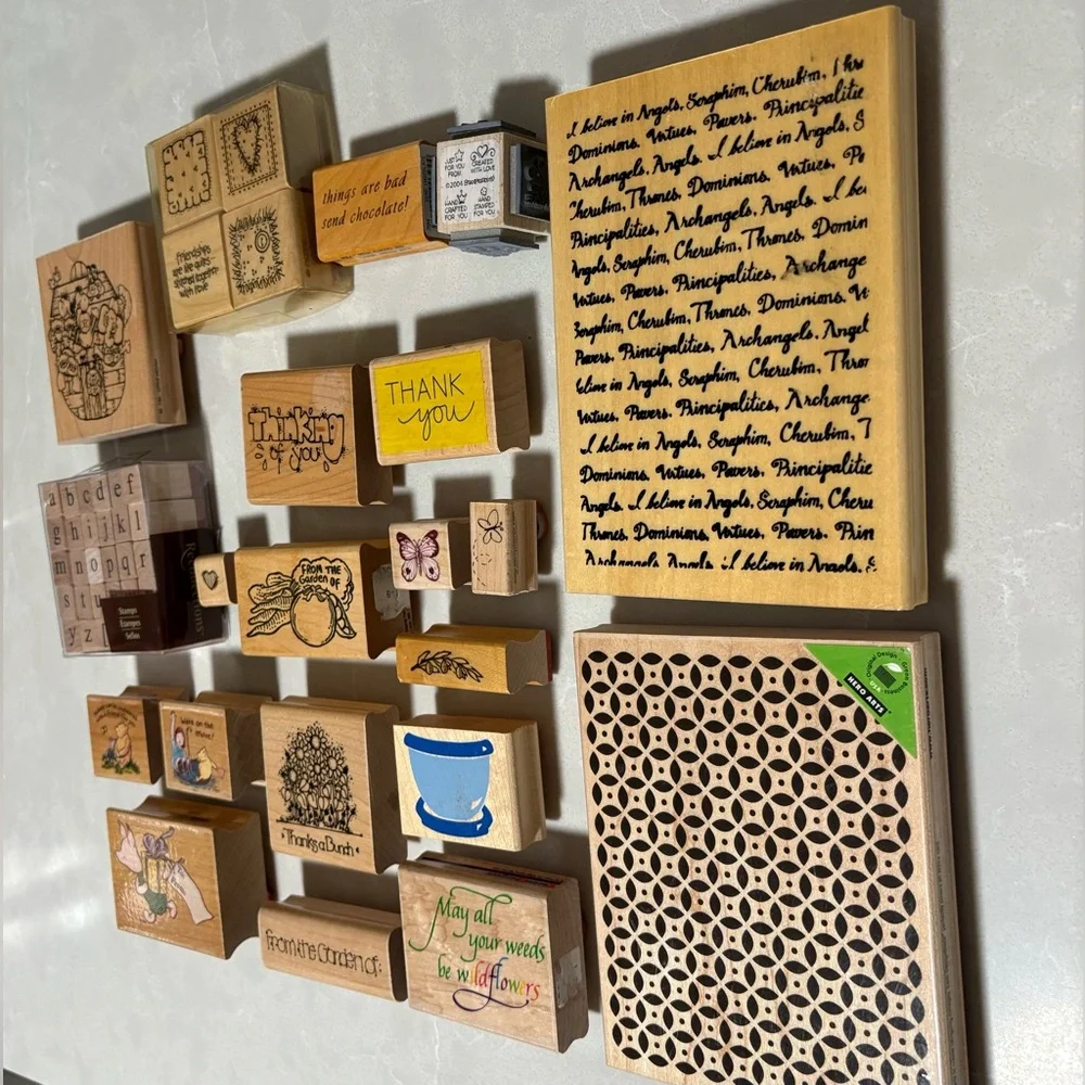 Vintage & New High-Quality Rubber Wood Stamp Collection Set - Picture 2 of 15